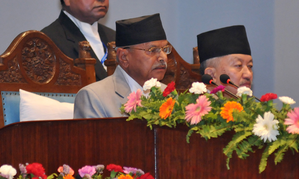 President Ram Baran Yadav presents the Government’s Policy and Program for the coming Fiscal Year 2015/2016 in the Special Meeting of the Legislature-Parliament on Wednesday, 8 July 2015. Photo: Bijay Rai/ Nagarik/ Republica/